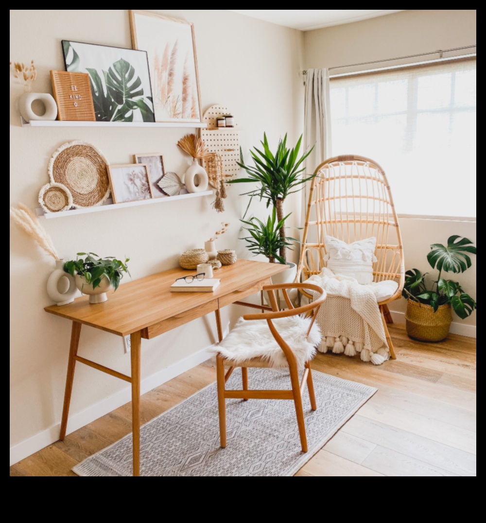 Cum pot încorpora idei de decor de birou boho cu artă de perete boho artistică?